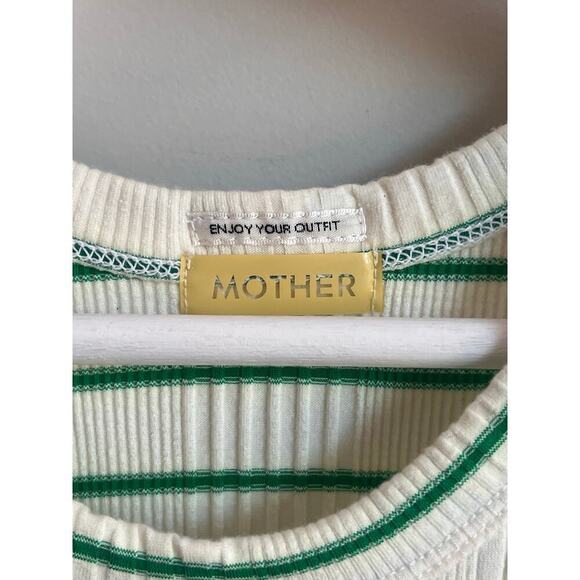 MOTHER The Chin Ups High Road Striped Green & White Bodysuit Women's Size S - Picture 6 of 8